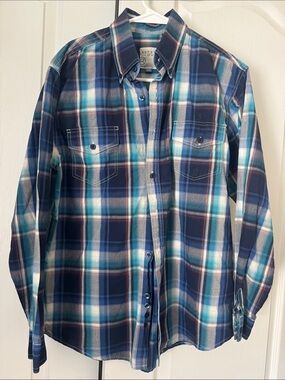 Boys Navy & Teal Plaid Button-Up Shirt